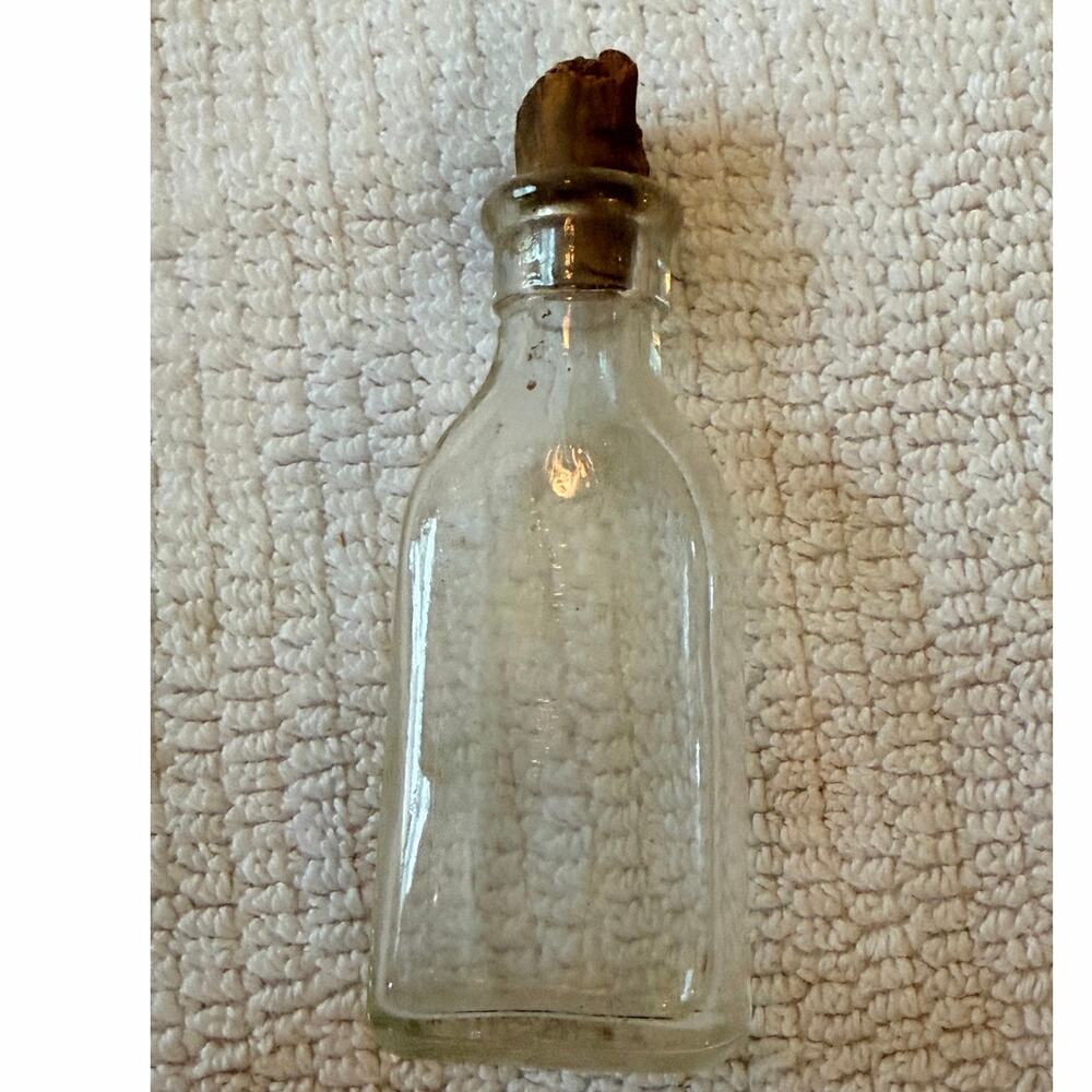 Vintage Clear Glass Bottle w Cork Stopper Apothecary Rustic Primitive Decor